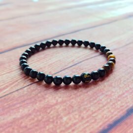 Black Tourmaline with Tiger’s Eye & Black Agate Six-Syllable Mantra Bracelet—Protection·Courage·Grounding