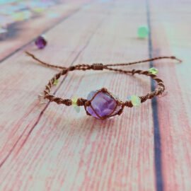 Raw Amethyst with Waxed Cord Woven Net Vintage Bracelet—Wisdom· Clarity· Harmony