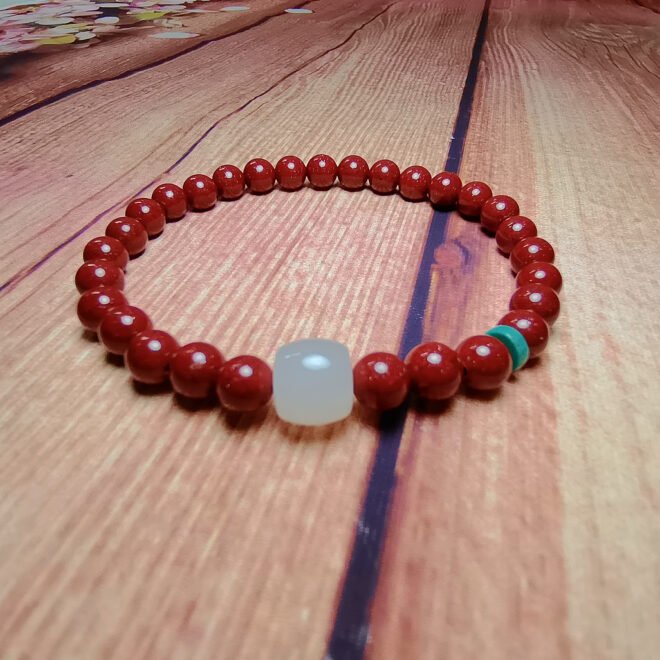 Cinnabar with Hetian White Jade  &Turquoise Talisman Bracelet—Protection· Prosperity· Harmony