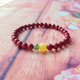 Cinnabar with Amber & Hetian Nephrite Jade Bracelet—Protection·Vitality·Harmony
