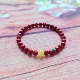 Cinnabar with Amber & Turquoise Bracelet—Protection·Vitality·Harmony