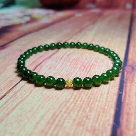 Natural Hetian Nephrite Jade Bracelet with 18K Gold Accents—Harmony· Vitality · Prosperity