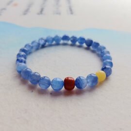Kyanite with Amber & Southern Red Agate Bracelet—Vitality·Harmony·Protection