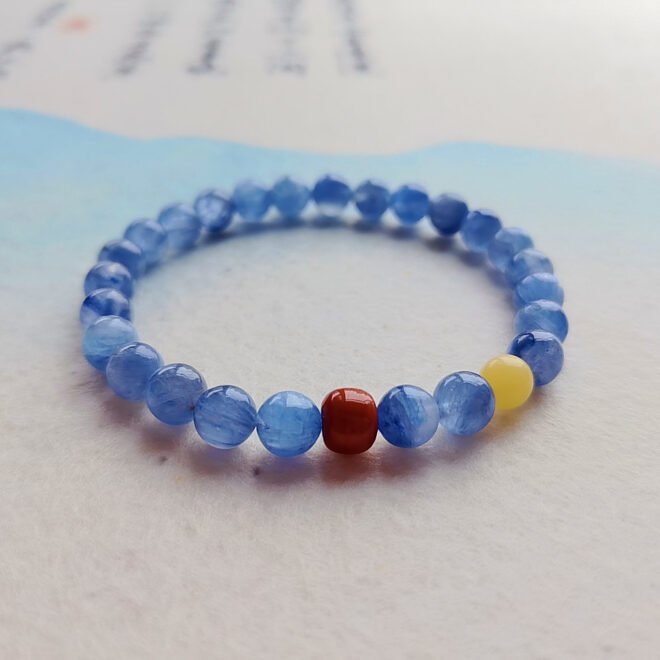 Kyanite with Amber & Southern Red Agate Bracelet—Vitality·Harmony·Protection