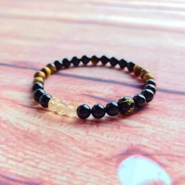 Black Tourmaline with Citrine·Tiger’s Eye & Black Agate Six-Syllable Mantra Bracelet —Prosperity·Protection·Grounding