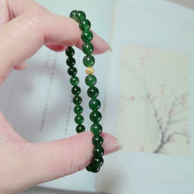 Natural Hetian Nephrite Jade Bracelet with 18K Gold Accents—Harmony· Vitality · Prosperity - Image 2