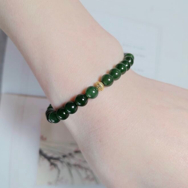 Natural Hetian Nephrite Jade Bracelet with 18K Gold Accents—Harmony· Vitality · Prosperity - Image 7