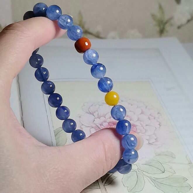 Kyanite with Amber & Southern Red Agate Bracelet—Vitality·Harmony·Protection - Image 7