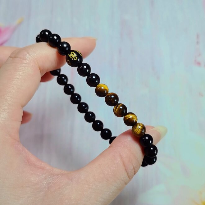 Black Tourmaline with Tiger's Eye & Black Agate Six-Syllable Mantra Bracelet—Protection·Courage·Grounding - Image 5