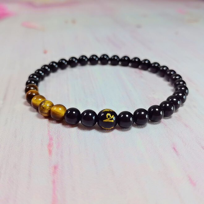 Black Tourmaline with Tiger's Eye & Black Agate Six-Syllable Mantra Bracelet—Protection·Courage·Grounding - Image 4