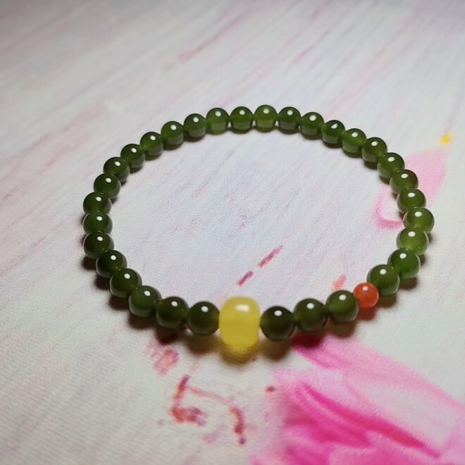 Natural Hetian Nephrite Jade Beaded Bracelet with Honey Amber & Southern Red Agate—Protection·Purification·Vitality - Image 6