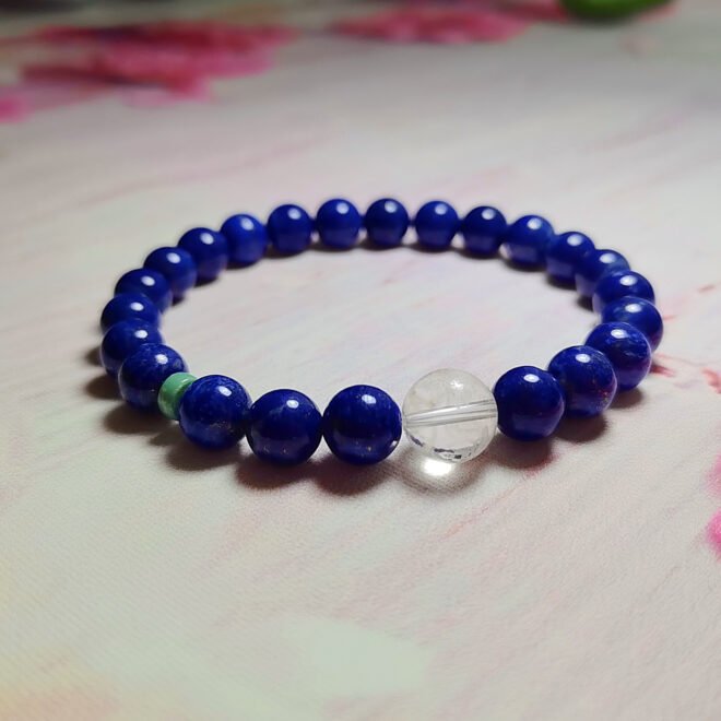Lapis Lazuli with Clear Quartz Medicine Buddha Mantra Bracelet—Healing· Purification·Balance - Image 2