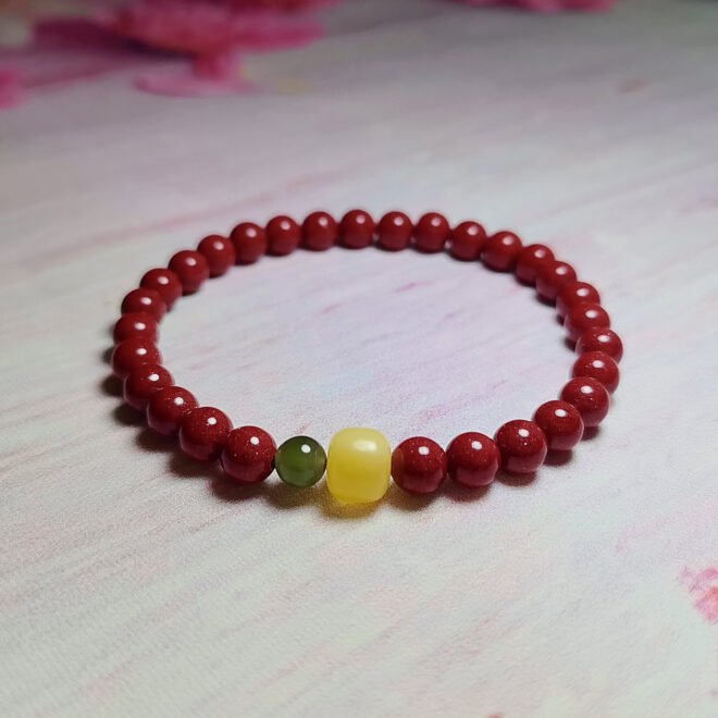 Cinnabar with Amber & Hetian Nephrite Jade Bracelet—Protection·Vitality·Harmony - Image 7