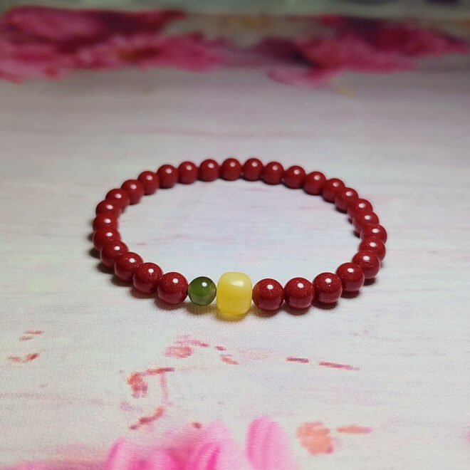 Cinnabar with Amber & Hetian Nephrite Jade Bracelet—Protection·Vitality·Harmony - Image 6