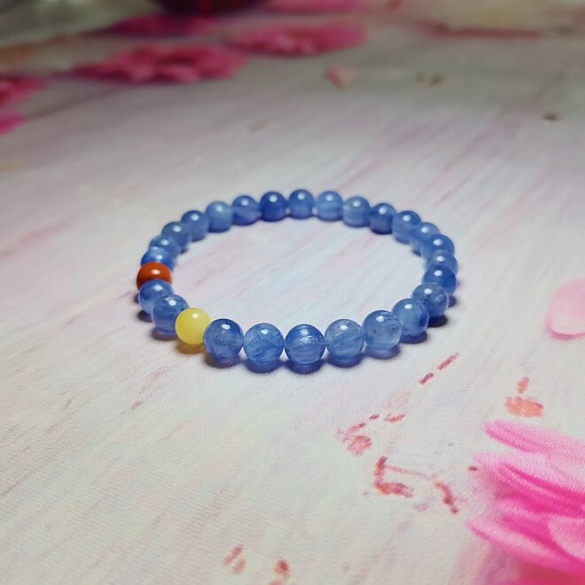 Kyanite with Amber & Southern Red Agate Bracelet—Vitality·Harmony·Protection - Image 5