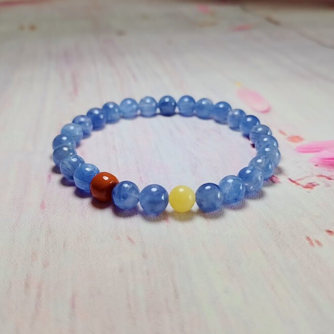 Kyanite with Amber & Southern Red Agate Bracelet—Vitality·Harmony·Protection - Image 4