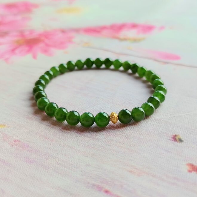 Natural Hetian Nephrite Jade Bracelet with 18K Gold Accents—Harmony· Vitality · Prosperity - Image 4