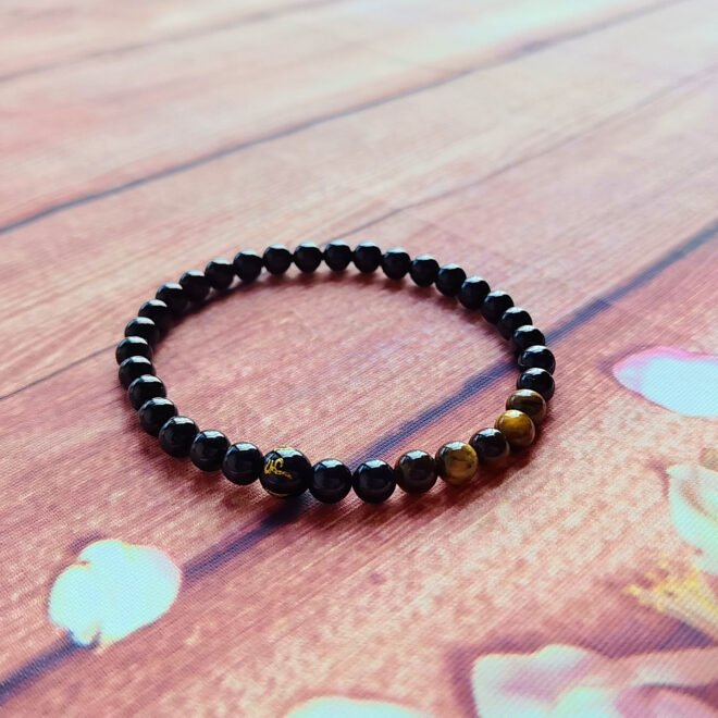 Black Tourmaline with Tiger's Eye & Black Agate Six-Syllable Mantra Bracelet—Protection·Courage·Grounding - Image 3