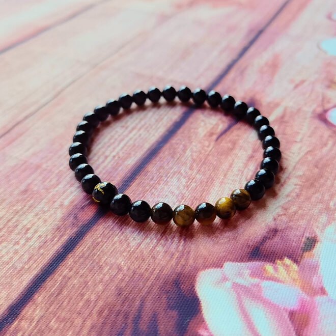 Black Tourmaline with Tiger's Eye & Black Agate Six-Syllable Mantra Bracelet—Protection·Courage·Grounding - Image 2