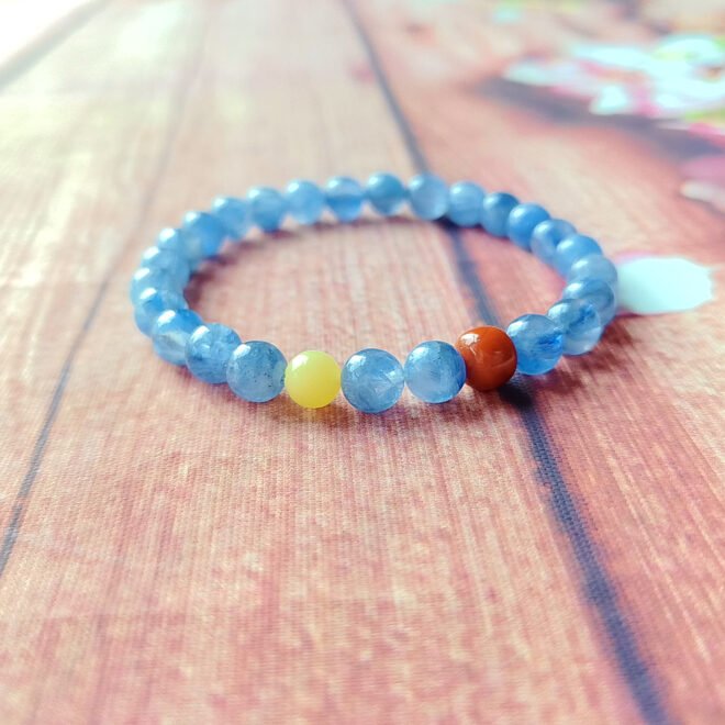 Kyanite with Amber & Southern Red Agate Bracelet—Vitality·Harmony·Protection - Image 3