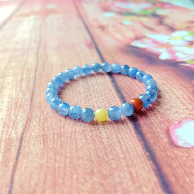 Kyanite with Amber & Southern Red Agate Bracelet—Vitality·Harmony·Protection - Image 2
