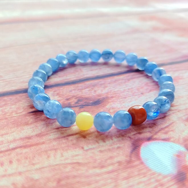 Kyanite with Amber & Southern Red Agate Bracelet—Vitality·Harmony·Protection - Image 8