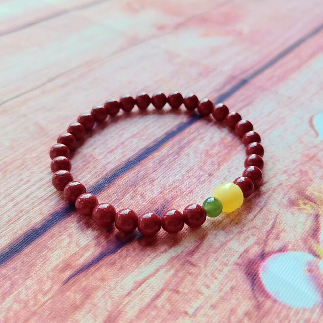 Cinnabar with Amber & Hetian Nephrite Jade Bracelet—Protection·Vitality·Harmony - Image 5