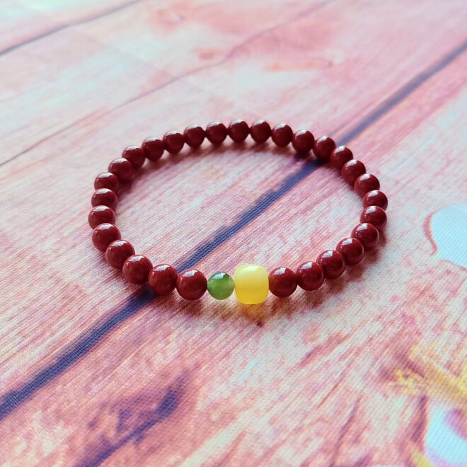 Cinnabar with Amber & Hetian Nephrite Jade Bracelet—Protection·Vitality·Harmony - Image 4