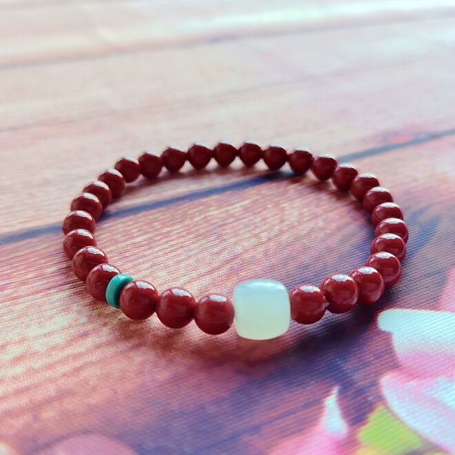 Cinnabar with Hetian White Jade  &Turquoise Talisman Bracelet—Protection· Prosperity· Harmony - Image 7