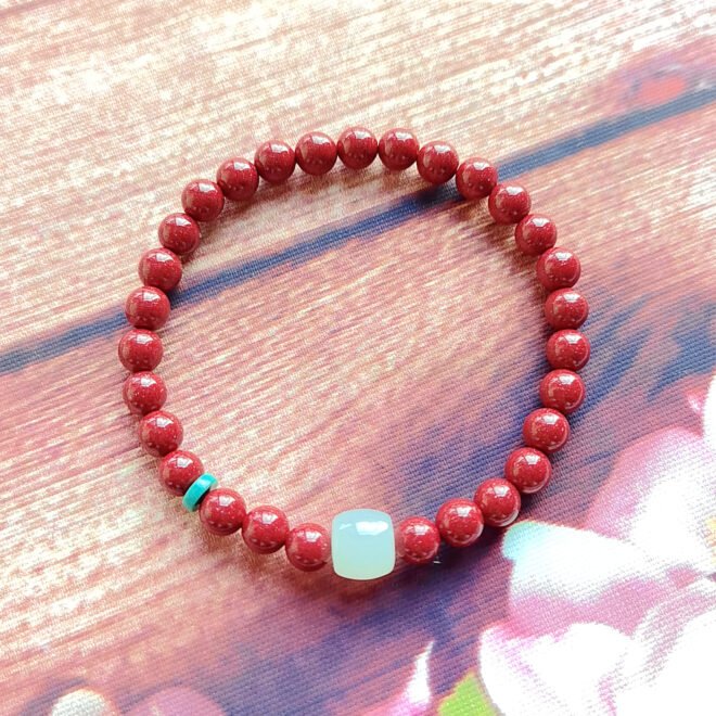 Cinnabar with Hetian White Jade  &Turquoise Talisman Bracelet—Protection· Prosperity· Harmony - Image 5