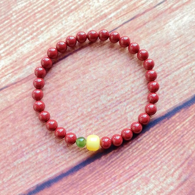 Cinnabar with Amber & Hetian Nephrite Jade Bracelet—Protection·Vitality·Harmony - Image 3