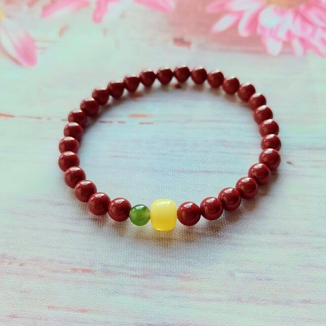 Cinnabar with Amber & Hetian Nephrite Jade Bracelet—Protection·Vitality·Harmony - Image 2