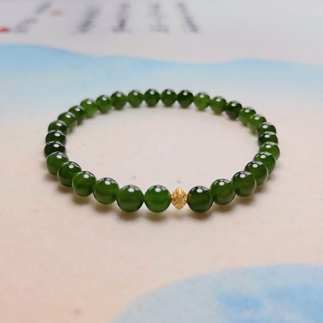 Natural Hetian Nephrite Jade Bracelet with 18K Gold Accents—Harmony· Vitality · Prosperity - Image 3