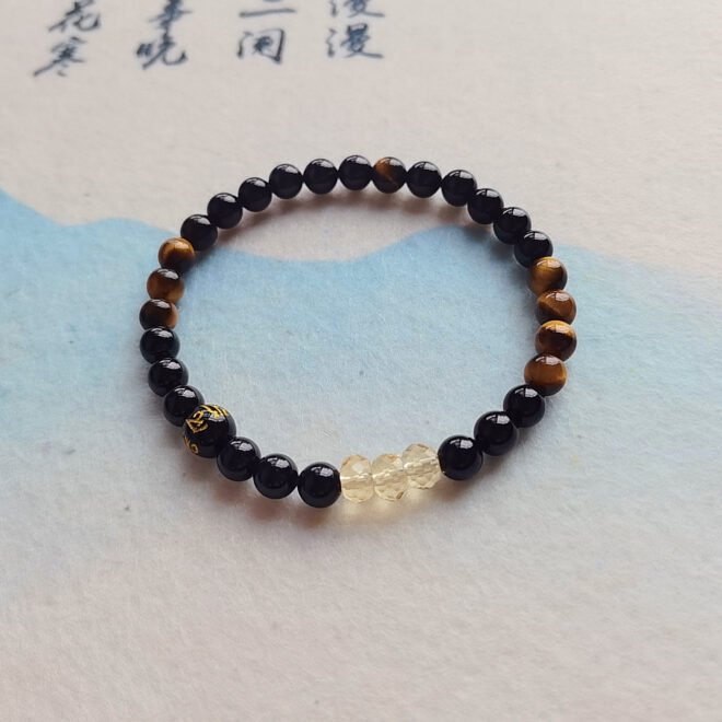 Black Tourmaline with Citrine·Tiger's Eye & Black Agate Six-Syllable Mantra Bracelet —Prosperity·Protection·Grounding - Image 2