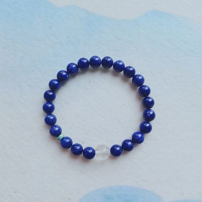 Lapis Lazuli with Clear Quartz Medicine Buddha Mantra Bracelet—Healing· Purification·Balance - Image 4