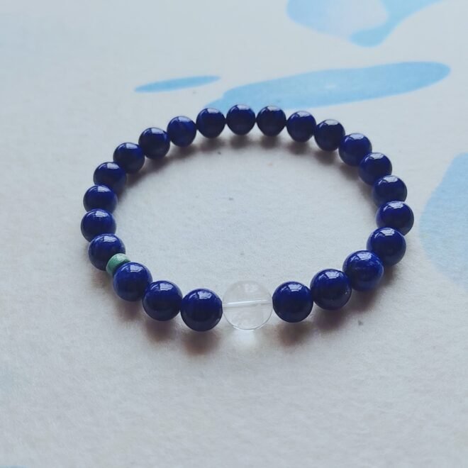 Lapis Lazuli with Clear Quartz Medicine Buddha Mantra Bracelet—Healing· Purification·Balance - Image 3