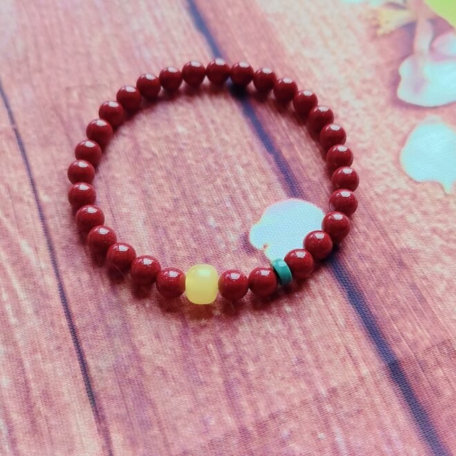 Cinnabar with Amber & Turquoise Bracelet—Protection·Vitality·Harmony - Image 6