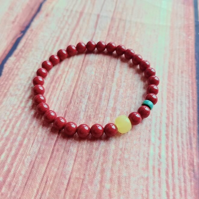 Cinnabar with Amber & Turquoise Bracelet—Protection·Vitality·Harmony - Image 5