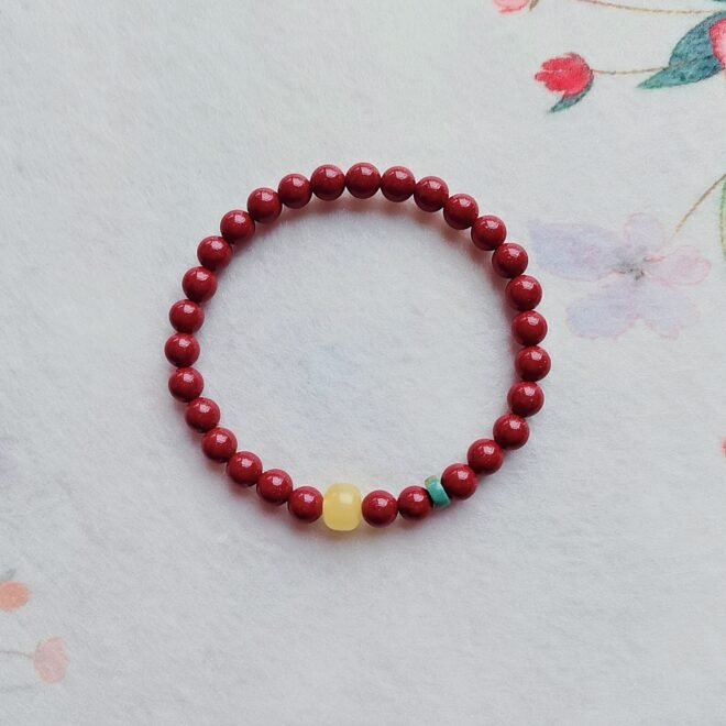 Cinnabar with Amber & Turquoise Bracelet—Protection·Vitality·Harmony - Image 3