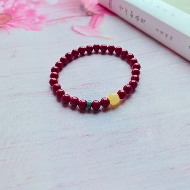 Cinnabar with Amber & Turquoise Bracelet—Protection·Vitality·Harmony - Image 2
