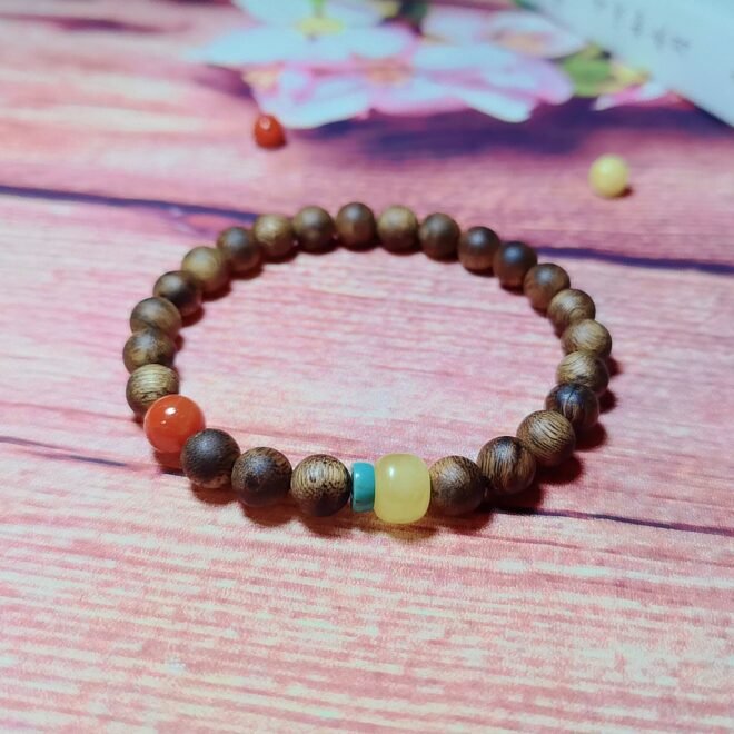 Agarwood with Southern Red Agate & Turquoise Bracelet—Protection·Vitality·Balance - Image 2