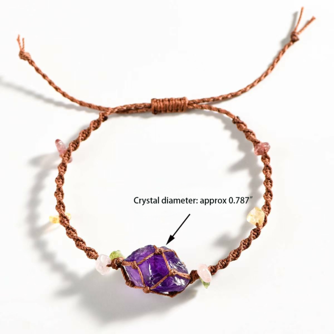 Raw Amethyst with Waxed Cord Woven Net Vintage Bracelet—Wisdom· Clarity· Harmony - Image 7