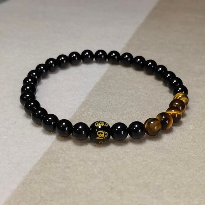 Black Tourmaline with Tiger's Eye & Black Agate Six-Syllable Mantra Bracelet—Protection·Courage·Grounding - Image 7