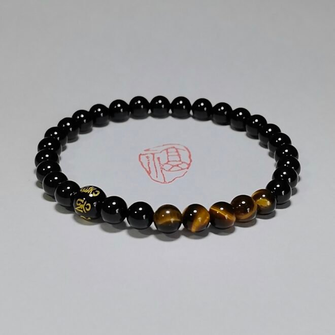 Black Tourmaline with Tiger's Eye & Black Agate Six-Syllable Mantra Bracelet—Protection·Courage·Grounding - Image 6