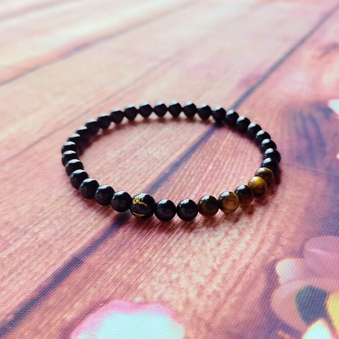 Black Tourmaline with Tiger's Eye & Black Agate Six-Syllable Mantra Bracelet—Protection·Courage·Grounding - Image 8