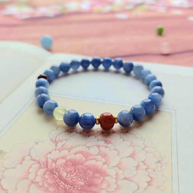 Kyanite with Red Agate, Tiger’s Eye & S925 Silver Bracelet - Focus·Vitality·Protect