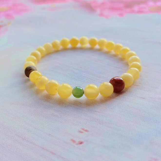 Amber with Red Agate, Agarwood & Jade Bracelet - Nurture·Protect·Prosper