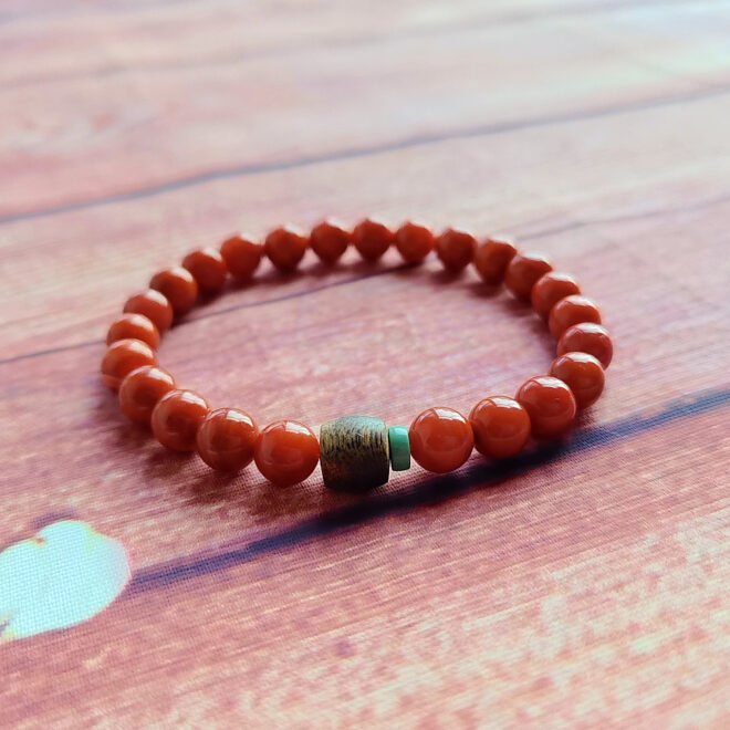 Red Agate with Agarwood & Turquoise Bracelet - Prosper·Purify·Renew