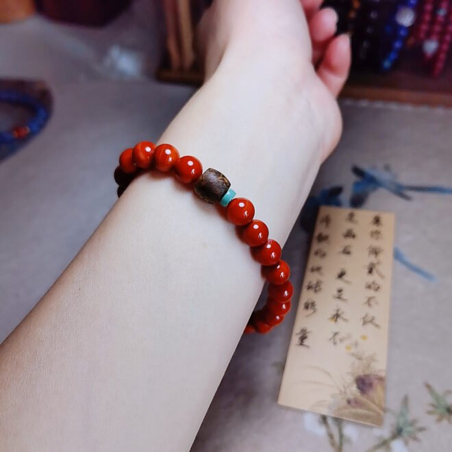 Red Agate with Agarwood & Turquoise Bracelet - Prosper·Purify·Renew - Image 7