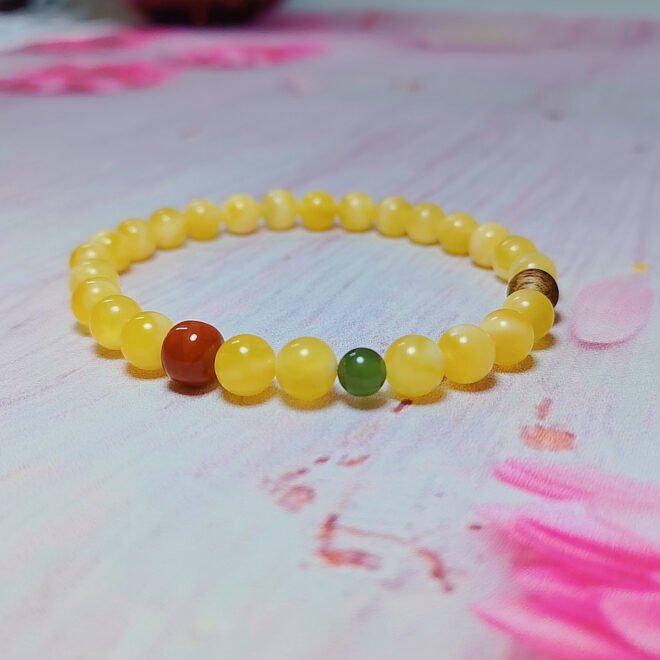 Amber with Red Agate, Agarwood & Jade Bracelet - Nurture·Protect·Prosper - Image 7